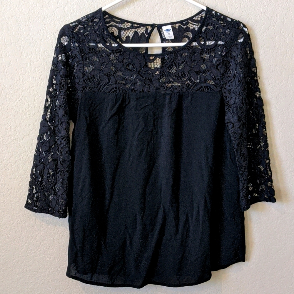 Black Lace Blouse 3/4 sleeve